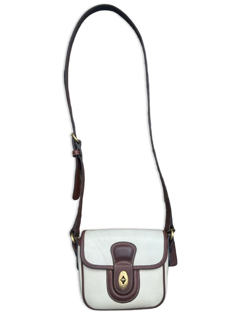90s Vintage COACH Durham Mini Bag in Bone with Tan Trim - Picture 15 of 16